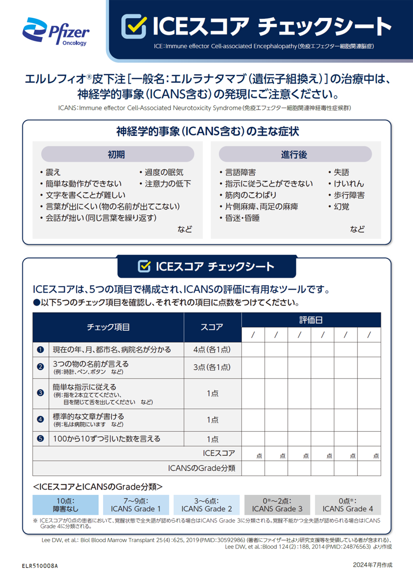 疾患情報：ICEスコアチェックシート | Elrexfio